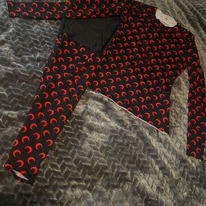 Black and Red Crescent Moon Top and Pants Set